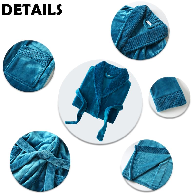 Oksun Womens Plush Fleece Long Robe: Flannel Warm Bathrobe - Full Length Winter Housecoat - Soft Cozy Nightgown Sleepwear (Blue, L) - Image 3